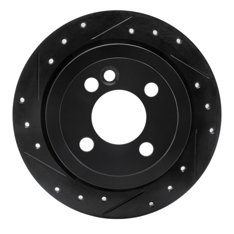 Mini Cooper Brake Rotor (1) - Rear Left - R1 Concepts - Drilled & Slotted - Black - `02-`15